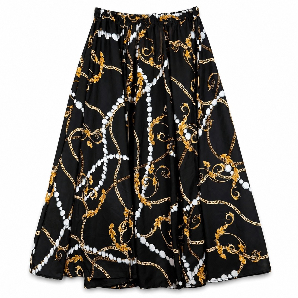 Cato Black Maxi Skirt with Gold & White Chain Print - Picture 2 of 13